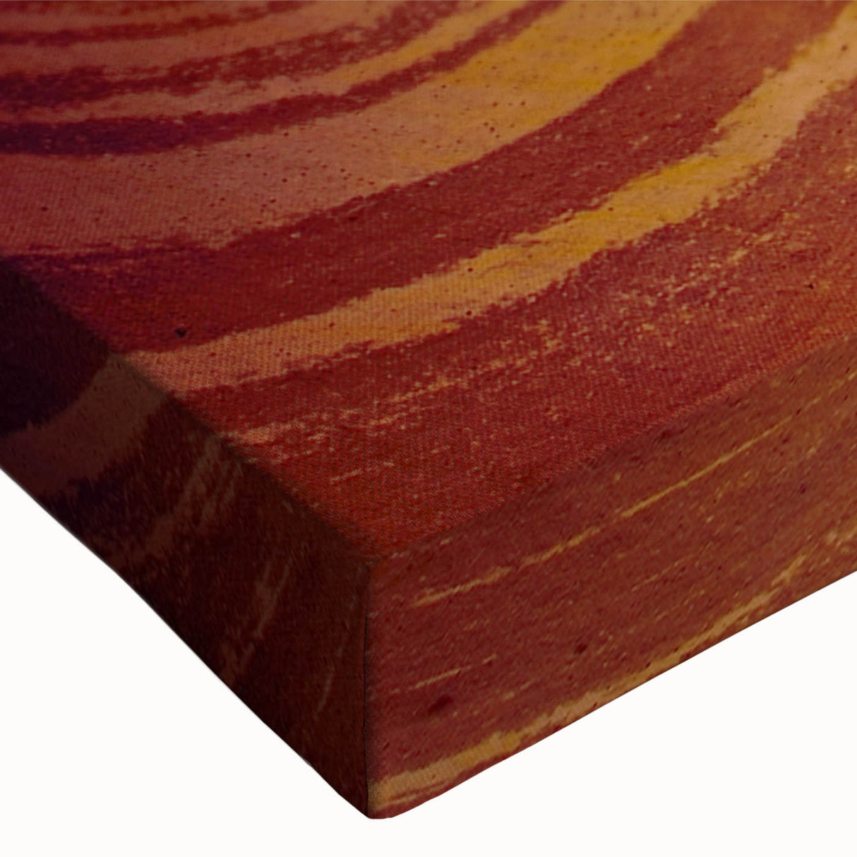 Close-up of a stretched canvas wall art piece depicting a vibrant canyon landscape, showcasing rich colors and intricate textures, perfect for home decor. This artwork adds a touch of natural beauty and adventure to any space, ideal for art enthusiasts and nature lovers.