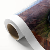 Stunning rolled canvas wall art showcasing a vibrant canyon landscape design with rich earthy tones, perfect for enhancing home decor and creating a tranquil atmosphere.