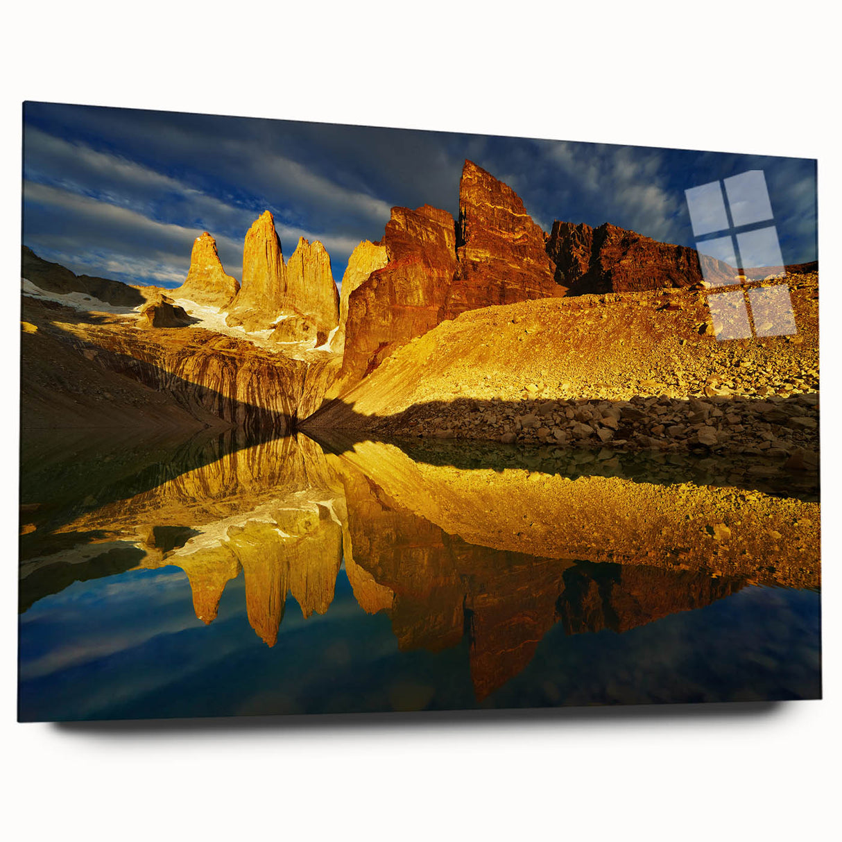 Acrylic wall art showcasing a stunning canyon landscape design, presented in a side view without pins, featuring vibrant colors and intricate details, ideal for home decor.