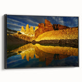 Framed canvas wall art showcasing a stunning canyon landscape design in rich earthy tones, with a sleek black frame for an elegant side view display. This piece adds a touch of nature-inspired decor to any room.