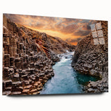 Acrylic glass wall art collection showcasing a stunning landscape of canyons, featuring vibrant colors and intricate details, ideal for modern home decor.