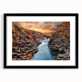 Framed wall art collection showcasing a vibrant canyon landscape design, featuring a black frame and matting, ideal for enhancing modern home decor.