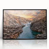 Framed acrylic wall art showcasing a vibrant canyon landscape design, featuring rich earthy tones and sharp details, perfect for home decor.