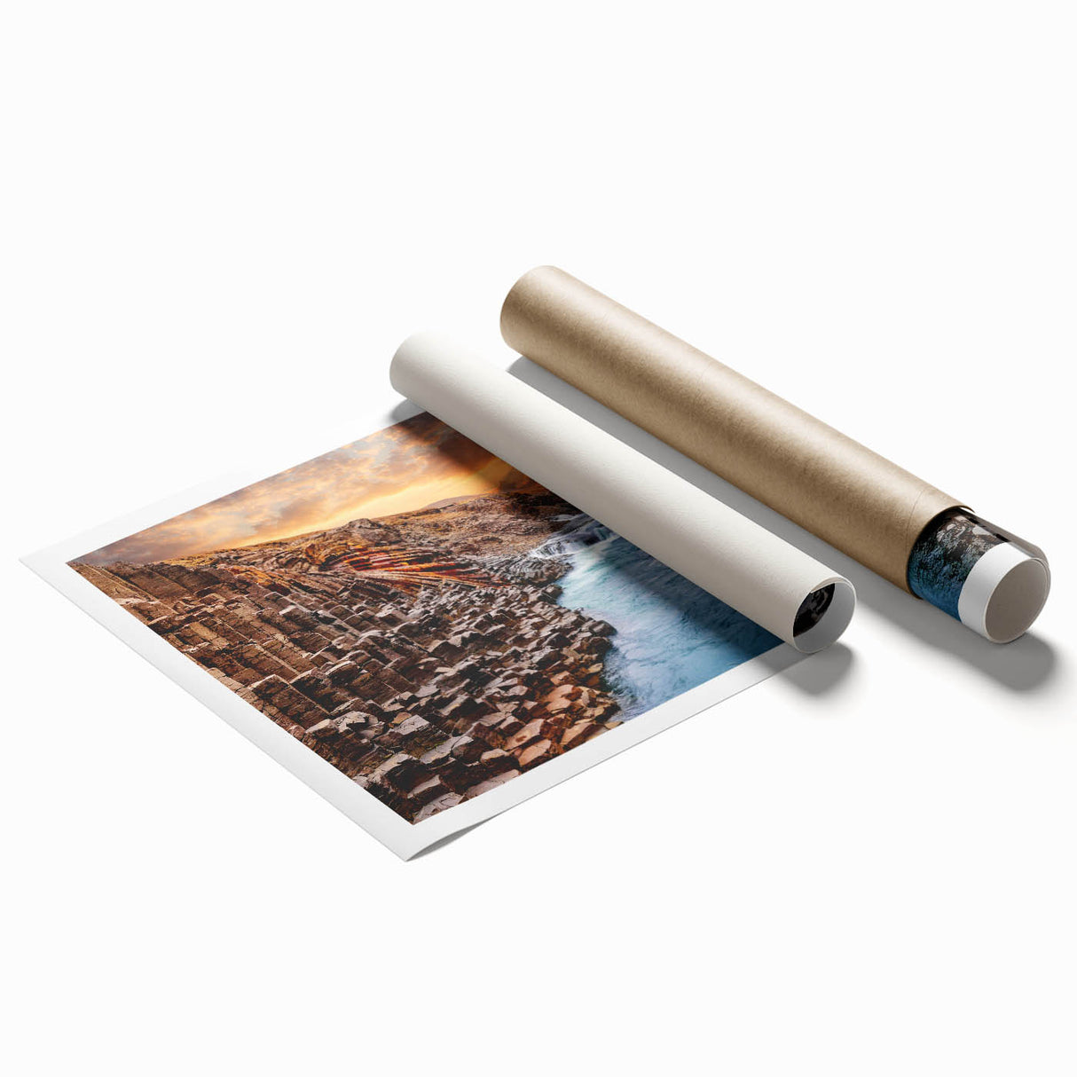 Vibrant landscape wall art print showcasing dramatic canyons in rich earth tones, rolled for shipping and perfect for enhancing home decor with nature-inspired aesthetics.