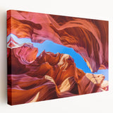Stretched canvas artwork showcasing a vibrant canyon landscape design, featuring rich colors and intricate details, perfect for enhancing home decor in living spaces.