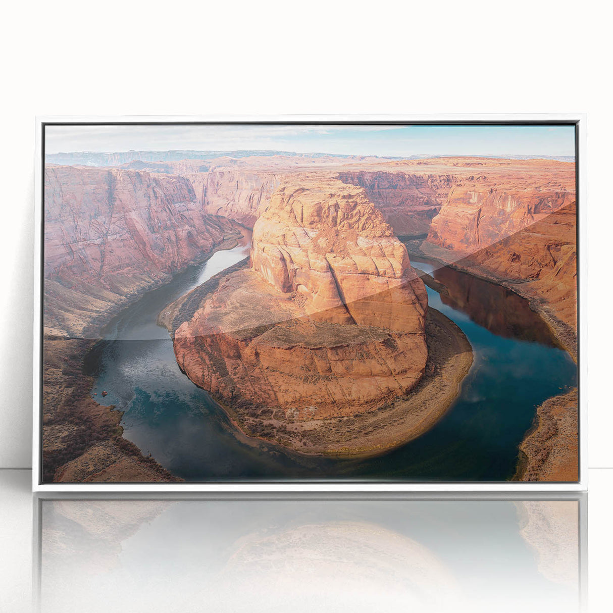Framed acrylic wall art showcasing a vibrant canyon landscape design, featuring rich colors and intricate details, perfect for enhancing modern decor.