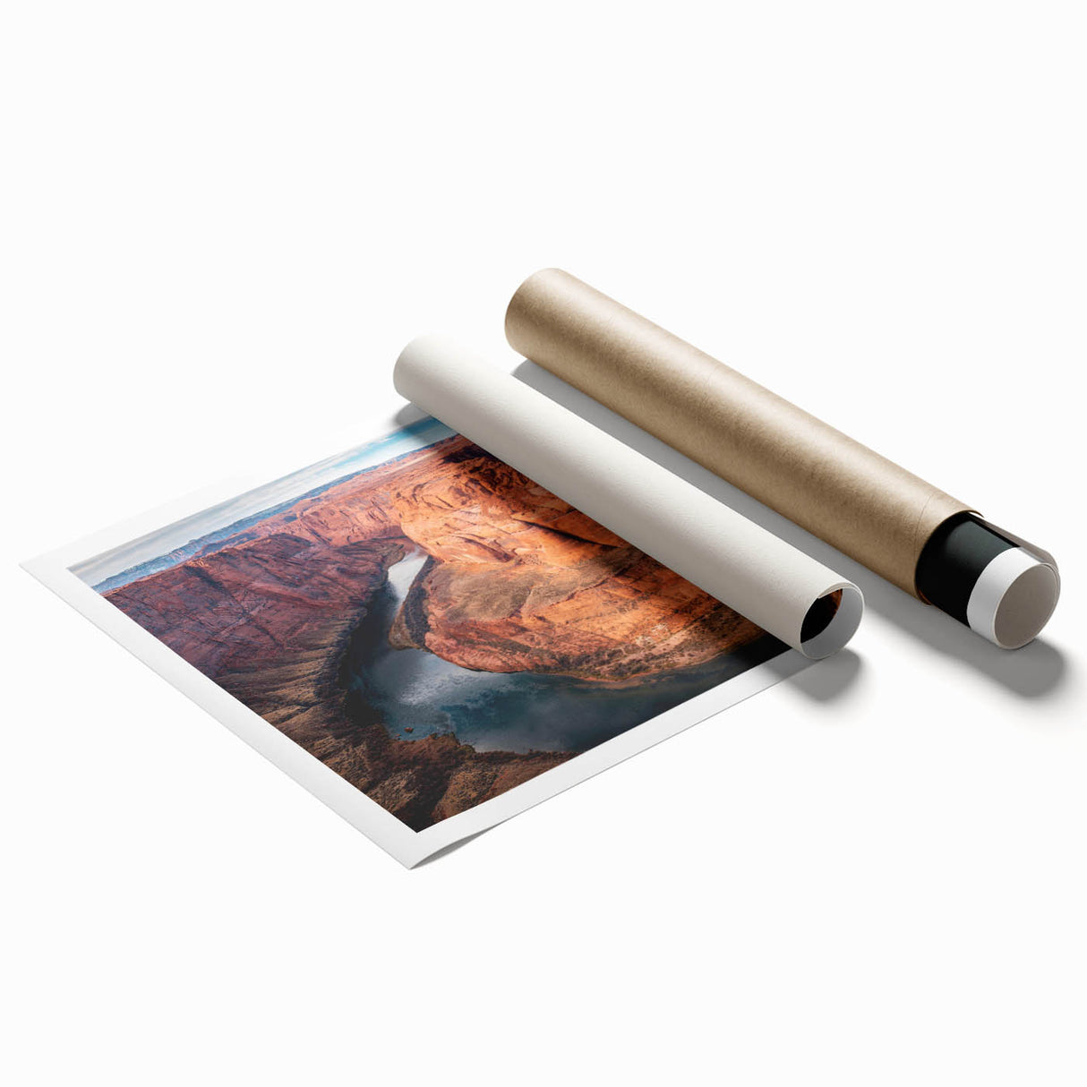 Stunning rolled print of a vibrant canyon landscape, showcasing rich colors and intricate details; ideal for home decor or office wall art collections.