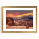 Framed wall art showcasing a stunning canyon landscape with detailed textures, featuring a gold mat and frame, perfect for enhancing any modern decor.