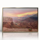 Framed acrylic wall art featuring a stunning canyon landscape design with golden accents, perfect for home decor and adding a touch of elegance to any room.