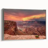 Framed canvas wall art showcasing a stunning canyon landscape design, featuring vibrant colors and intricate details, perfect for home decor in a modern setting.
