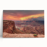 Stretched canvas wall art showcasing a vibrant canyon landscape design, featuring rich colors and intricate details, perfect for home decor and nature enthusiasts.
