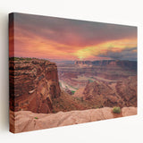Stretched canvas artwork showcasing a stunning canyon landscape with vibrant colors and intricate details, perfect for enhancing home decor.