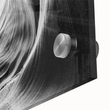 Close-up view of an acrylic glass wall art piece showcasing a vibrant canyon landscape design, featuring rich colors and intricate details, perfect for home decor.