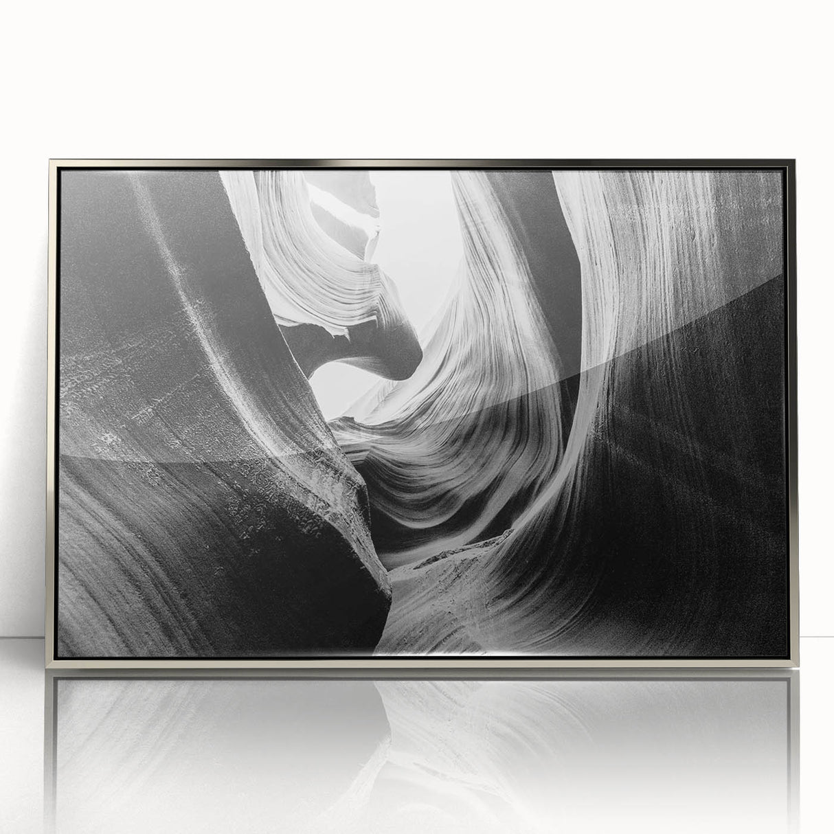 Framed acrylic wall art depicting a stunning canyon landscape with vibrant colors and intricate details, showcasing natural beauty in a silver frame for elegant decor.