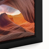 Framed canvas wall art depicting a vibrant canyon landscape design with rich colors and intricate details, perfect for enhancing modern home decor aesthetics.