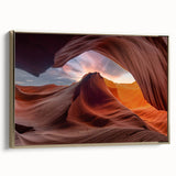 Framed canvas wall art showcasing a stunning canyon landscape design with rich gold accents, perfect for adding elegance to modern interiors. Ideal for home decor enthusiasts.