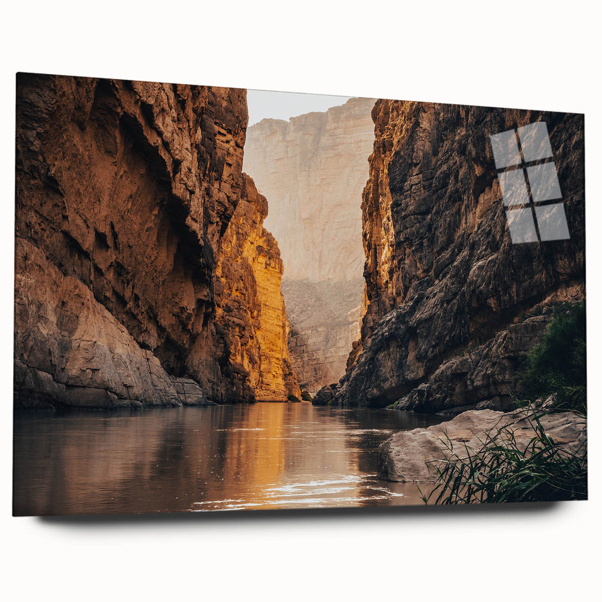 Vibrant acrylic glass wall art collection showcasing a stunning canyon landscape design, viewed from the side, ideal for modern home decor.