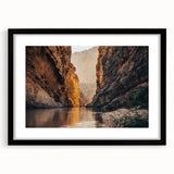 Framed black wall art showcasing a stunning canyon landscape design in a matte finish, perfect for home decor and modern interior styling.