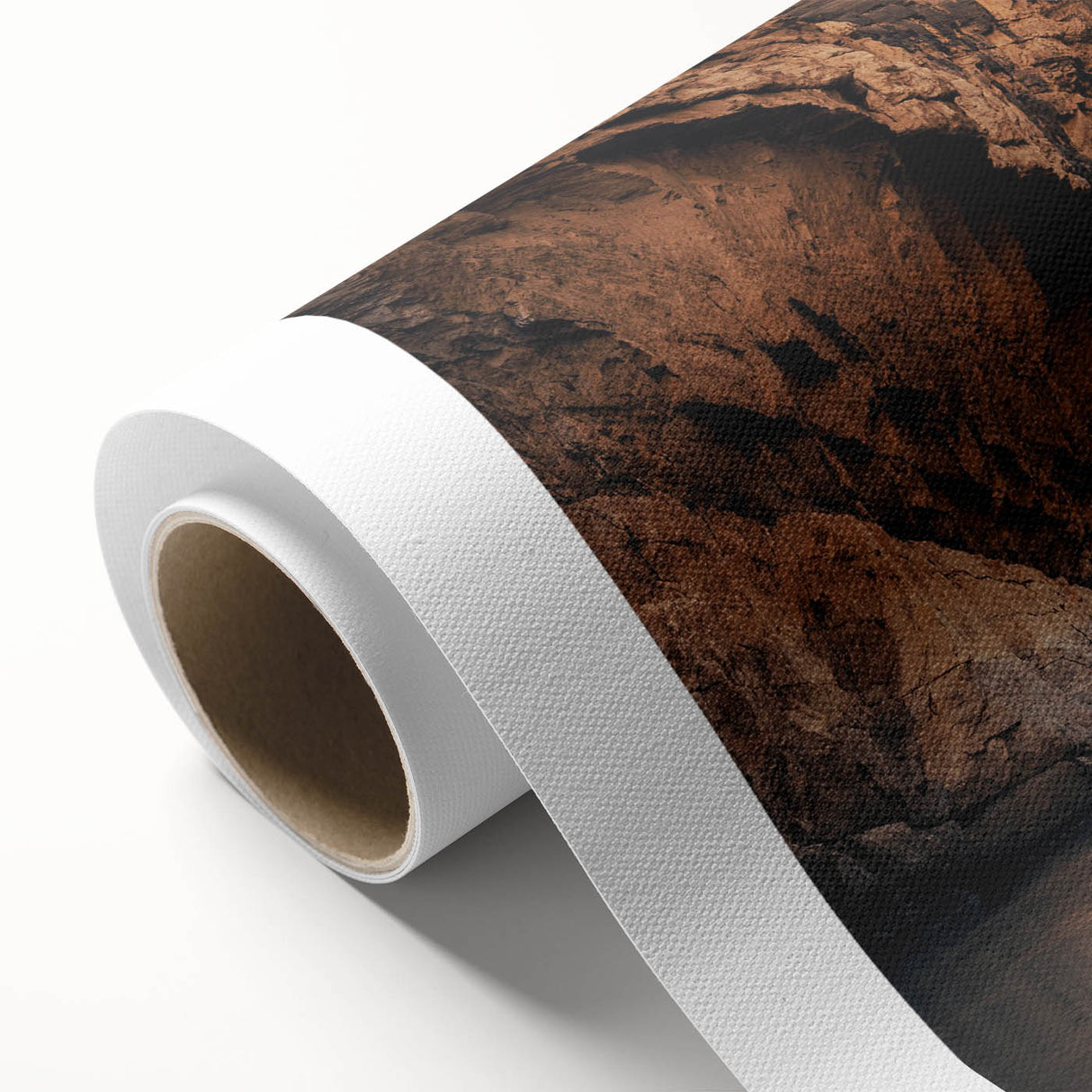 Rolled canvas artwork showcasing a vibrant canyon landscape design, featuring rich earthy tones and intricate details, perfect for enhancing home décor.
