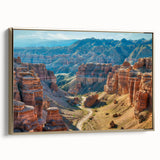 Framed canvas wall art collection showcasing a stunning canyon landscape with rich gold accents, perfect for adding elegance to any living space.