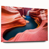 Acrylic glass wall art showcasing a stunning canyon landscape design, viewed from the side without pins, features vibrant colors and intricate details, perfect for home decor.
