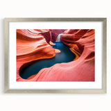 Silver-framed wall art collection showcasing a stunning canyon landscape design with a mat, perfect for enhancing modern home decor and creating a serene atmosphere. The artwork features vibrant colors and intricate details, ideal for nature enthusiasts and art lovers.