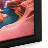 Framed canvas wall art depicting a vibrant canyon landscape with rich colors and intricate details, perfect for enhancing home decor and creating a serene atmosphere.