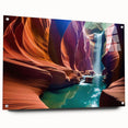Acrylic glass wall art collection featuring a vibrant canyon landscape design, displayed from a side view with decorative pins. Ideal for modern home decor.