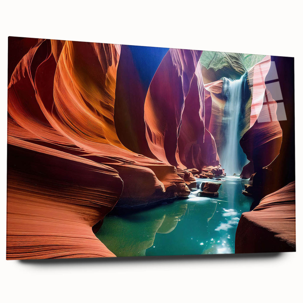 Acrylic wall art collection showcasing a vibrant canyon landscape in a side view, designed without pins. The artwork features rich colors and intricate details, perfect for enhancing modern interior decor.