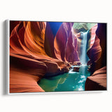 Framed canvas wall art showcasing a stunning canyon landscape design, featuring vibrant colors and intricate details against a white border, perfect for home decor.