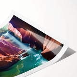 Stunning rolled print of a canyon landscape featuring vibrant hues of orange and blue, perfect for home decor. Ideal for nature lovers and art enthusiasts.