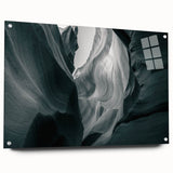 Acrylic glass wall art collection showcasing a vibrant canyon landscape design, displayed in a side view with visible mounting pins, perfect for modern decor.