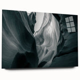 Acrylic glass wall art showcasing a stunning canyon landscape design, presented in a side view without pins, highlighting vibrant colors and intricate details. Ideal for enhancing modern home decor or art collections.