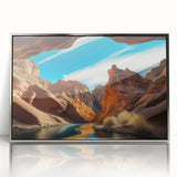 Framed acrylic wall art featuring a stunning canyon landscape design, showcasing vibrant colors and intricate details, perfect for enhancing modern home decor.