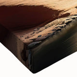 Close-up of a stretched canvas wall art piece depicting vibrant canyon landscapes, showcasing rich colors and intricate textures, perfect for home decor.