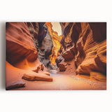Stretched canvas wall art showcasing a vibrant canyon landscape design, featuring rich colors and intricate details, perfect for enhancing home decor.
