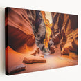 Stretched canvas wall art showcasing a vibrant canyon landscape design, highlighting rich earthy tones and dynamic textures, perfect for modern home decor.