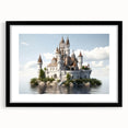 Framed wall art collection showcasing a stunning landscape with castles, featuring a sleek black frame and mat, ideal for home decor and artistic expression.