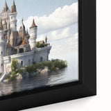 Framed canvas wall art showcasing a close-up of a stunning castle landscape design, featuring rich colors and intricate details, perfect for home decor.