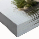 Close-up of a stretched canvas featuring a vibrant landscape with a medieval castle design, showcasing rich colors and intricate details, perfect for home decor.