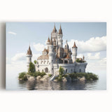 Stretched canvas wall art showcasing a picturesque landscape with a majestic castle, vibrant colors, and intricate details, perfect for enhancing home decor aesthetic.