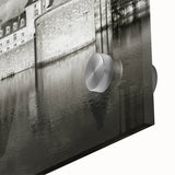 Close-up of a vibrant acrylic glass wall art piece showcasing a picturesque landscape with a majestic castle, ideal for home decor and interior design.