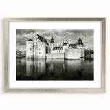 Framed wall art collection showcasing a vibrant landscape with castles, featuring a sleek silver frame and mat, ideal for enhancing home decor with elegance.