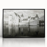 Framed wall art collection showcasing a picturesque castle landscape design, featuring vibrant colors and intricate details, set against a sleek black frame for a modern look. Perfect for enhancing home decor with a touch of elegance.
