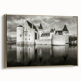 Framed canvas wall art featuring a stunning landscape with a majestic castle, highlighted by gold accents. Perfect for enhancing home decor with a touch of elegance.