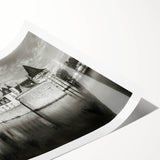 Rolled print showcasing a stunning landscape with a majestic castle surrounded by lush greenery, perfect for home decor and art enthusiasts, emphasizing vibrant colors and intricate details.