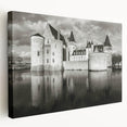 Stretched canvas wall art collection showcasing a stunning landscape with a majestic castle, featuring vibrant colors and intricate details, perfect for home décor.