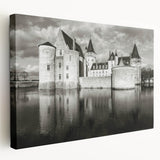 Stretched canvas wall art collection showcasing a stunning landscape with a majestic castle, featuring vibrant colors and intricate details, perfect for home décor.