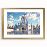 Elegant framed wall art showcasing a picturesque castle landscape design with a gold mat, perfect for enhancing home decor with a touch of sophistication.