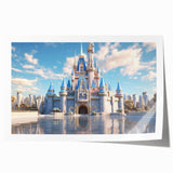 Rolled print showcasing a stunning landscape of a medieval castle surrounded by lush greenery, ideal for home decor or art collectors, beautifully packaged.